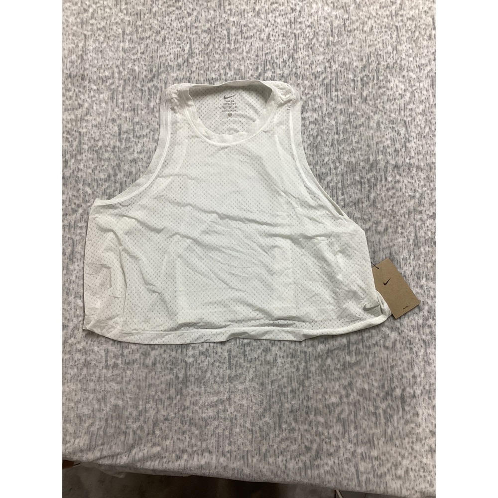 Nike‎ One Dri-FIT Womens Mesh Cropped Tank Top White FN4112-100 XL NEW